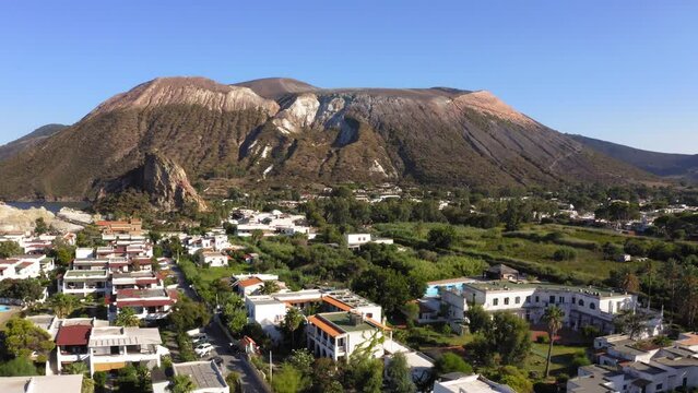 Drone view of Vulcano Island near Sicily, Lipari, Aeolian Islands, Italy.