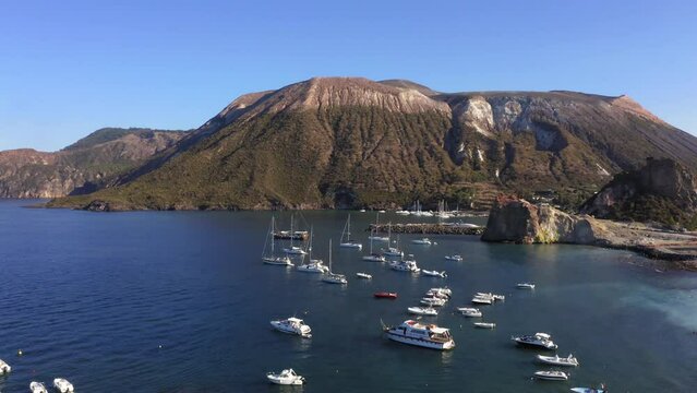 Drone view of Vulcano Island near Sicily, Lipari, Aeolian Islands, Italy.