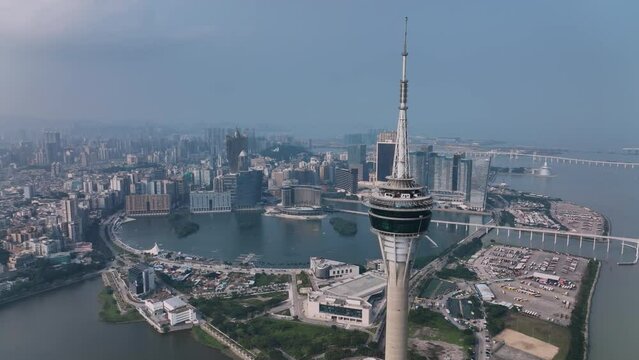 Macau Tower And Panorama Of The Whole City, Aerial View