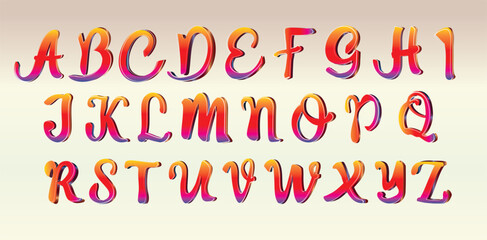 set of colorful alphabet letters font, calligraphy font