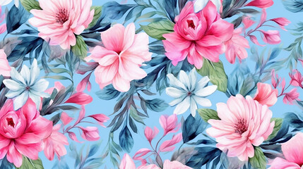 Beautiful watercolor floral seamless pattern. Generative AI