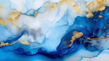 Blue alcohol ink paint watercolor abstract background. Generative AI
