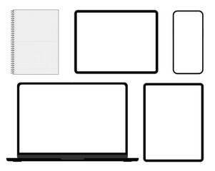 Mockup, notebook, laptop, tablets, smarphone on white background vector eps 10