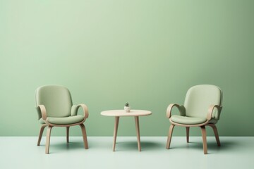 Obraz premium Two Armchair with single table isolated on pastel background. Generative ai
