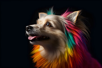Dog with rainbow fur studio shot portrait