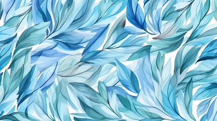 Elegant pattern with blue leaves background for wrapping. - obrazy, fototapety, plakaty