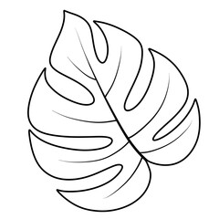 Black monstera leaf doodle outline.