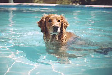 Dog relaxing in swimming pool water