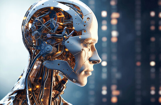 Ai generative. Robot face, Artificial intelligence concept.
