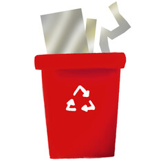 Recycle bin, garbage classification by color to save the world green environment white background, Red bin for metal or E-waste such as phone computer aluminium but some country use for plastic