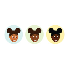 Fototapeta premium Smiling african american girl with different hairstyles. Vector illustration