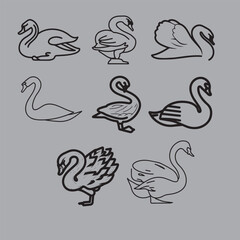 Swan Outline Icon Isolated Line Art Vector Illustration 