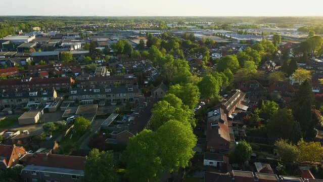 Jib up of a beautiful green suburban neighborhood in summer