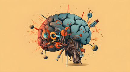 Brain implant technology neuralink illustration concept banner. Generative AI.