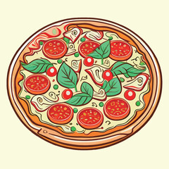 pizza with salami and vegetables