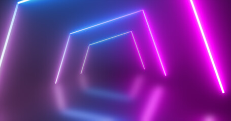 Abstract tunnel neon blue and purple energy glowing from lines background