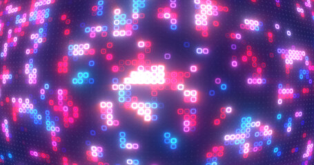Abstract blue red and purple energy squares glowing digital particles futuristic hi-tech background