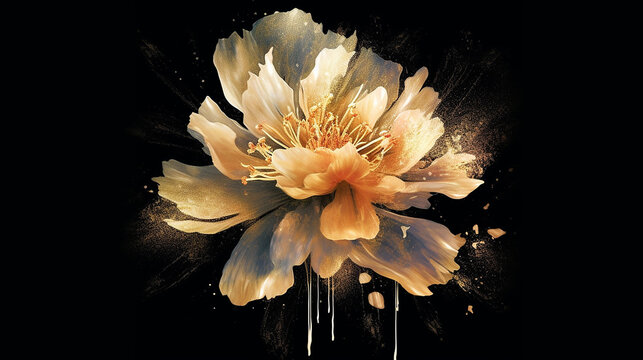 Showcase a watercolor gold flower art with a black background.
