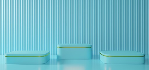 blue podium with spotlight in the blue room.3d rendering.	