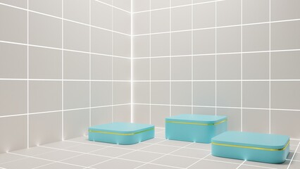 blue podium with spotlight in the white room.3d rendering.