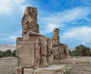 Colossus of Memnon in Luxor. Big statues near the Valley of the Kings. Egypt