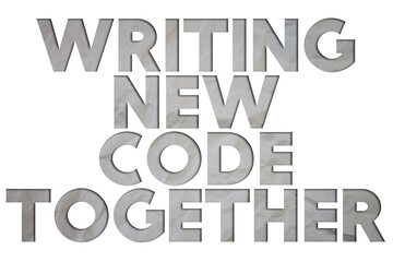 Writing New Code Together text with Torn, Crumpled White Paper on colored background.