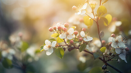 Blossoming branch of cherry in spring time. Nature background.