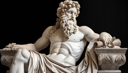 Marble statue of greek god with cornucopia in his hands, generate ai