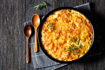 cheesy potato bake or potato casserole, top view