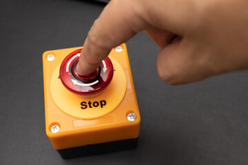 emergency stop button. Big Red emergency button or stop button for manual pressing. STOP button for...