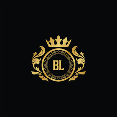 Luxury royal wing letter BA-BZ crest gold color logo vector image