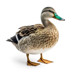 Mallard Duck with clipping path. Colourful wild duck drake isolated on white background, generate ai