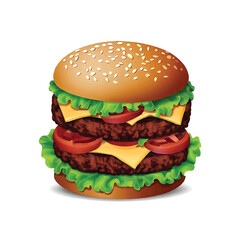 Get your appetite going with this delicious burger vector illustration. Perfect for food blogs, menus, and design restaurant websites!