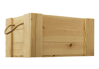 wooden box with rope handles isolated on white background. Empty wooden box with rope handles isolated on white background. background . Close-up
