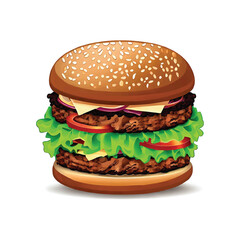Get your appetite going with this delicious burger vector illustration. Perfect for food blogs, menus, and design restaurant websites!