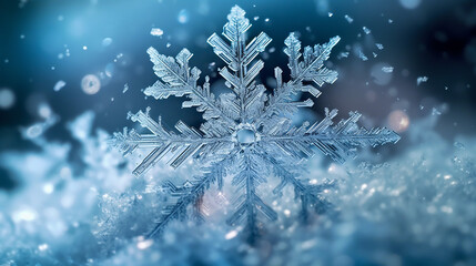 natural snowflakes on snow, photos of real snowflakes during a snowfall, in natural conditions at low temperature. 