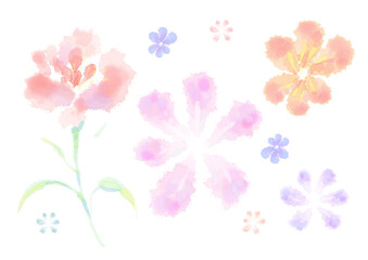 Fototapeta na wymiar にじむカラフルな花々のイラスト