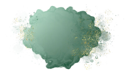 Pastel green modern watercolor brush stroke splash with luxury golden frame and glitter gold lines round contour frame for banner or logo wedding elements