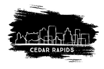Fototapeta premium Cedar Rapids Iowa City Skyline Silhouette. Hand Drawn Sketch. Business Travel and Tourism Concept with Modern Architecture.