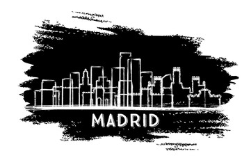 Madrid Spain City Skyline Silhouette. Hand Drawn Sketch. Business Travel and Tourism Concept with Modern Architecture.