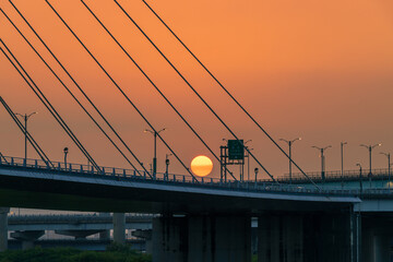 Sunset view of Xinbei Bridge in Sanchong District, New Taipei City, Taiwan