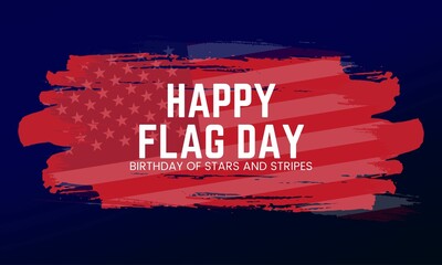 Happy Flag Day USA banner design with the flag of the United States in a brush stroke 