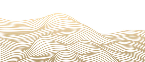 Vector abstract line art wavy flowing dynamic gold isolated on transparent background in concept luxury, wave, wind, ocean - 606277152