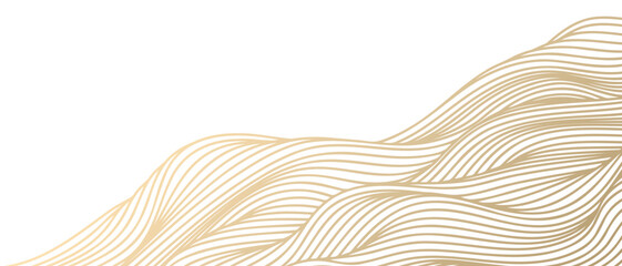 Vector abstract line art wavy flowing dynamic gold isolated on transparent background in concept luxury, wave, wind, ocean