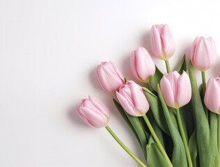 Obraz premium Beautiful tulip flowers with copy Space background, top view. Space for text