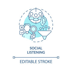 Obraz premium Social listening turquoise concept icon. Target audience. Keyword research. Brand development. Reputation management abstract idea thin line illustration. Isolated outline drawing. Editable stroke