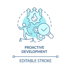 Proactive development turquoise concept icon. Planning ahead. Drive growth. Business growth. Product strategy abstract idea thin line illustration. Isolated outline drawing. Editable stroke