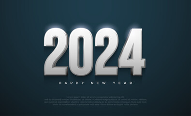 New year design with 2024, white in a bright blue background. Premium vector design for posters, banners, calendar and greetings.