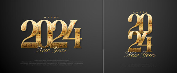 New Year's unique design with 2024 Classic Gold -colored Figures. Premium vector design for posters, banners, calendar and greetings.