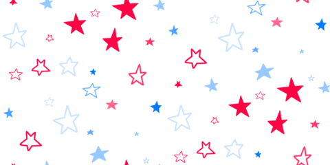 Red, blue stars flying on white. Concept in colors flag of USA, Chile, France, Netherland, Australia, United Kingdom. American Independence Day or President Day backdrop. Vector seamless © tamaraluiza